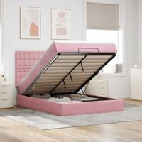 vidaXL Ottoman bed met matrassen en LED's 140x200cm fluweel roze, bedframe, ottoman bedframe, bedframe met opbergruimte onder het bed, bedframe met opbergruimte - thumbnail
