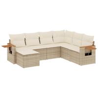 7-delige Loungeset met kussens poly rattan beige - thumbnail