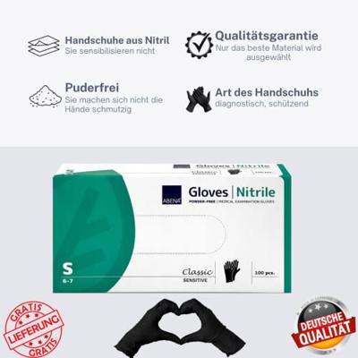 Abena poedervrije nitrile handschoenen maat small 100 stuks zwart