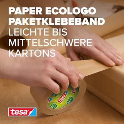 Tesapack paper ecoLogo, ft 50 mm x 50 m, bruin, pak van 3 stuks