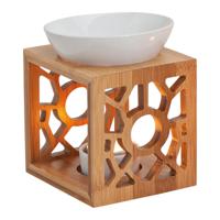 Geurlamp van keramiek/bamboe, wit, B12 x D10 x H14 cm - thumbnail