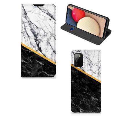 Samsung Galaxy M02s | A02s | Standcase | Marmer Wit Zwart - Origineel Cadeau Man
