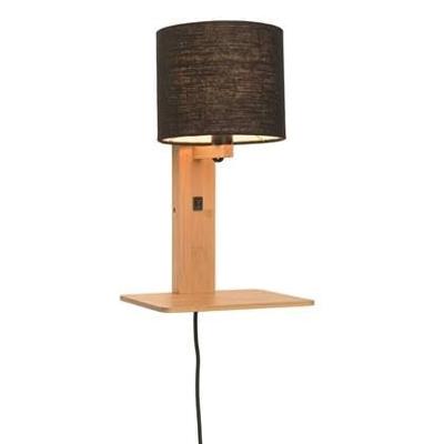 GOOD&MOJO Wandlamp 'Andes' Bamboe en Eco linnen, Met plank, kleur Zwart/Naturel GOOD&MOJO Wandlamp 'Andes' Bamboe en Eco linnen, Met plank, kleur Zwart/Naturel