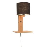 GOOD&MOJO Wandlamp 'Andes' Bamboe en Eco linnen, Met plank, kleur Zwart/Naturel - thumbnail