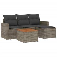 5-delige Loungeset met kussens poly rattan grijs - thumbnail