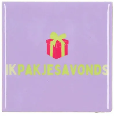 Daan Kromhout Design tegeltje keramiek ikpakjesavonds 10x10cm paars