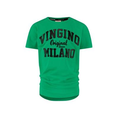 Vingino Essentials T-shirt met logo met biologisch katoen groen/zwart Vingino Essentials T-shirt met logo met biologisch katoen groen/zwart