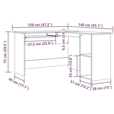Hoekbureau 120x140x75 cm bewerkt hout oud houtkleurig