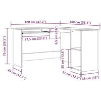 Hoekbureau 120x140x75 cm bewerkt hout oud houtkleurig - thumbnail