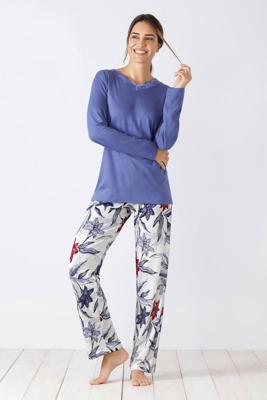 Blauwe luxe dames pyjama Hajo