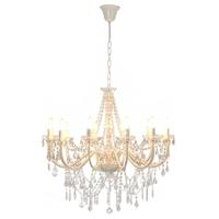 VidaXL Kroonluchter met kralen 12xe14 wit - thumbnail