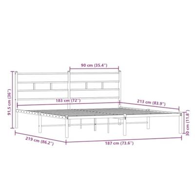 Bedframe zonder matras metaal sonoma eikenkleurig 183x213 cm
