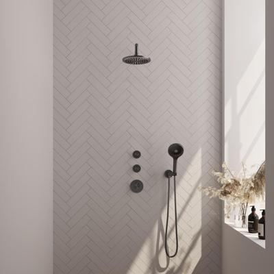 Brauer Gunmetal Edition Thermostatische Regendoucheset Inbouw - Hoofddouche 20 cm - Gebogen Wandarm - Handdouche 3 Standen - Doucheslang - Wandaansluitbocht - Gunmetal