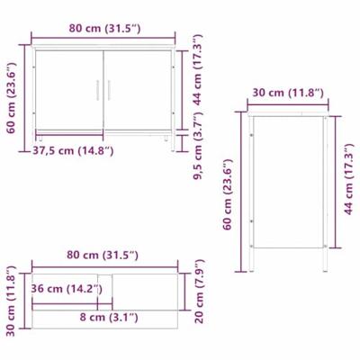 Badkamer wastafelkast Zwart Eiken 80 x 30 x 60 cm Bewerkt hout