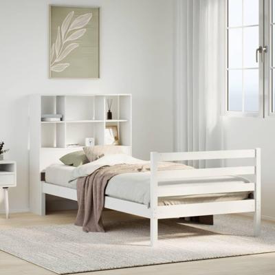 Bed met boekenkast zonder matras grenenhout wit 90x200 cm