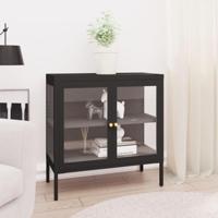 Dressoir 70x35x70 cm staal en glas zwart - thumbnail