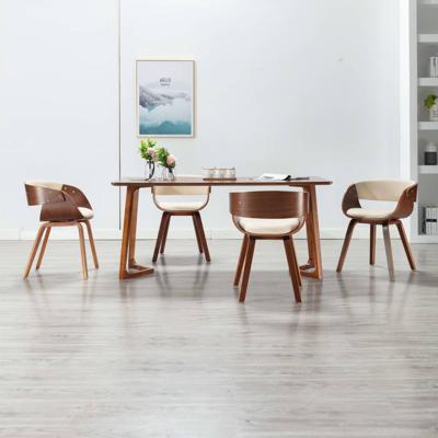 Eetkamerstoelen 4 st gebogen hout en kunstleer crèmekleurig