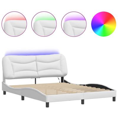 Bedframe met LED-verlichting kunstleer wit 160x200 cm - thumbnail