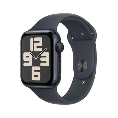 Apple Watch SE (2e gen.) GPS 44 mm Smartwatch - Kast van middernacht aluminium - Middernacht sportbandje (M/L). Conditie en slaap bijhouden, ongelukdetectie, hartritme monitoren, Retina-display
