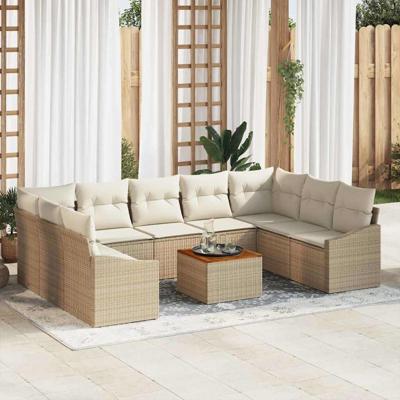 Tuinbankenset met kussen 10 pcs Beige poly rattan