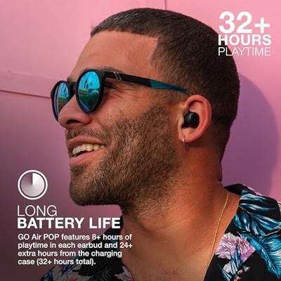 JLab Go Air Pop True Wireless Earphones, Bluetooth Earbuds, Oordopjes Draadloos with 32H Speeltijd, In Ear Headphones with Microfoon, USB-Oplaaddoos, Dubbele Verbinding, EQ3 Geluid, Zwart