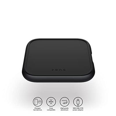 ZENS Aluminium Series Single Wireless Charger ZESC14B/00 Inductie lader Uitgangen Qi-standaard, USB-A Zwart