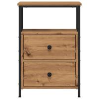 Nachtkastje 34x35,5x50 cm bewerkt hout artisanaal eikenkleurig - thumbnail