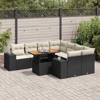 9-delige Loungeset met kussens poly rattan zwart - thumbnail