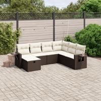 7-delige Loungeset met kussens poly rattan bruin - thumbnail