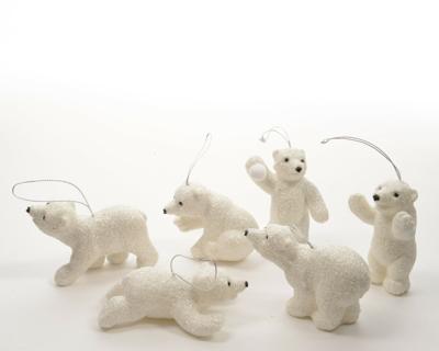 Ornament plc ijsbeer glitter wit a6 kerst Decoris - Decoris