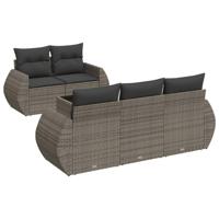 6-delige Loungeset met kussens poly rattan grijs - thumbnail
