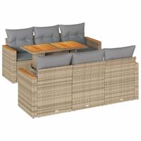 7-delige Loungeset met kussens poly rattan acacia beige - thumbnail