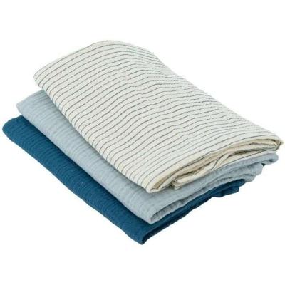Set van 3 Bamboe Inbakerdoeken - DOMIVA - 1 Bedrukt + 2 Effen - Indigo Blauw - 60x60 cm