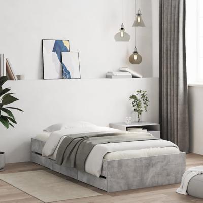 Bedframe met lades bewerkt hout betongrijs 135x190 cm