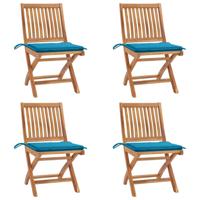 Tuinstoelen 4 st inklapbaar met kussens massief teakhout - thumbnail