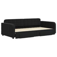Slaapbank met onderschuifbed en lades 100x200 cm fluweel zwart - thumbnail