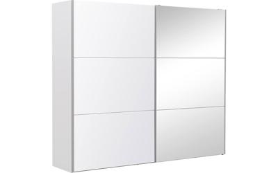 Goossens Kledingkast Easy Storage Sdk, 253 cm breed, 220 cm hoog, 1x 3 paneel glas schuifdeur li en 1x 3 paneel spiegel schuifdeur re