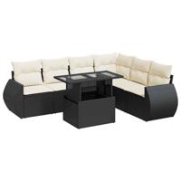 7-delige Loungeset met kussens poly rattan zwart - thumbnail