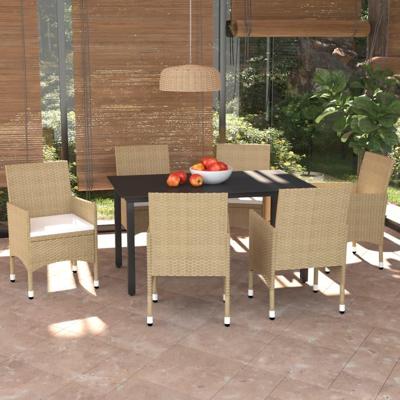 7-delige Tuinset met kussens poly rattan beige