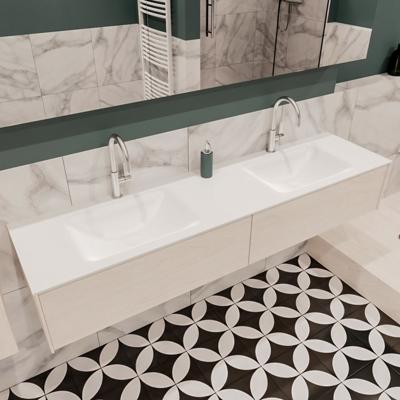 Mondiaz Lush Cloud badmeubel underlayment 180 cm 2 lades solid surface dubbele spoelbak 2 kraangaten