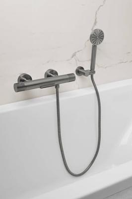 Ben Engraved Line badkraan met watervaluitloop thermostatisch gunmetal