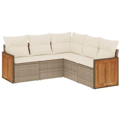 6-delige Loungeset met kussens poly rattan beige
