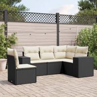 5-delige Loungeset met kussens poly rattan zwart - thumbnail