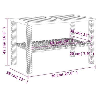 Tuintafel 70x38x42 cm poly rattan en acaciahout beige