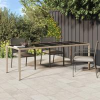 Tuintafel 250x100x75 cm gehard glas en poly rattan beige - thumbnail