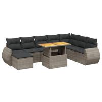9-delige Loungeset met kussens poly rattan grijs - thumbnail