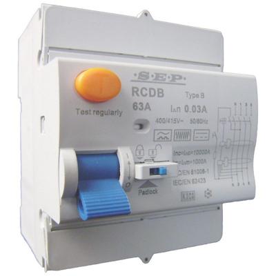 Aardlekschakelaar 3p+N 25A 300mA Type B 10 kA SEP RCD-B4325 voor zonnepanelen en laadpalen