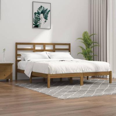 Bedframe massief hout honingbruin 200x200 cm