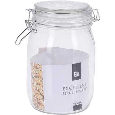 Excellent Houseware glazen voorraadpot met klem 1l