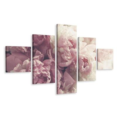 Schilderij - Roze pioenrozen, 5luik, premium print